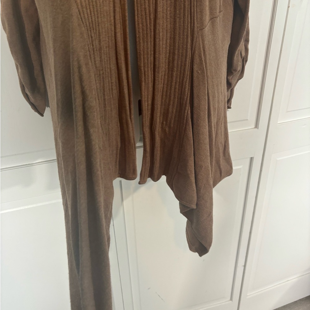 Tan Brown Cardigan Sweater Open Front 3/4 Sleeve Coldwater Creek XL - Picture 7 of 10